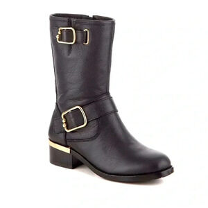 New Vince Camuto women's black leather wantilla moto boots Size 6 1/2 M/37